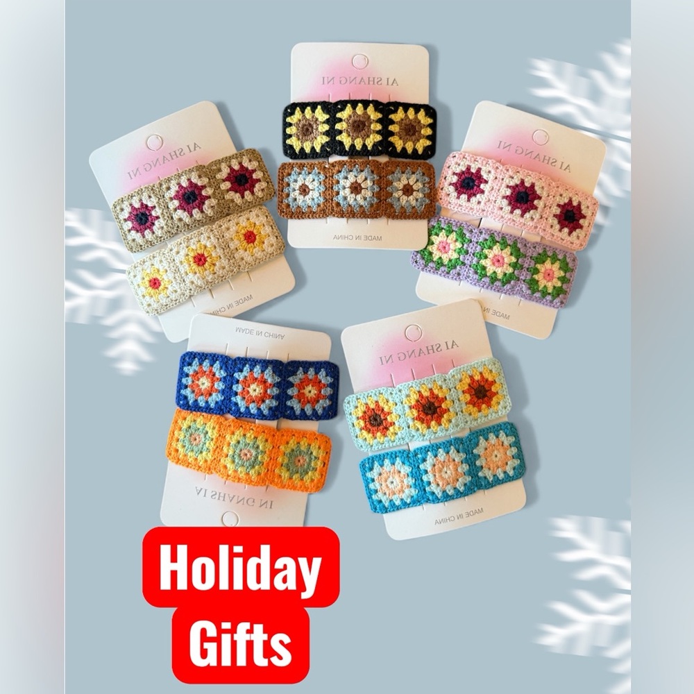 *NEW BOUTIQUE GRANNY SQUARE HAIR CLIPS*